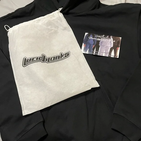 NIP Lucid Blanks Black Heavy 600 GSM Fleece Hoodie Size Medium M - Picture 5 of 7